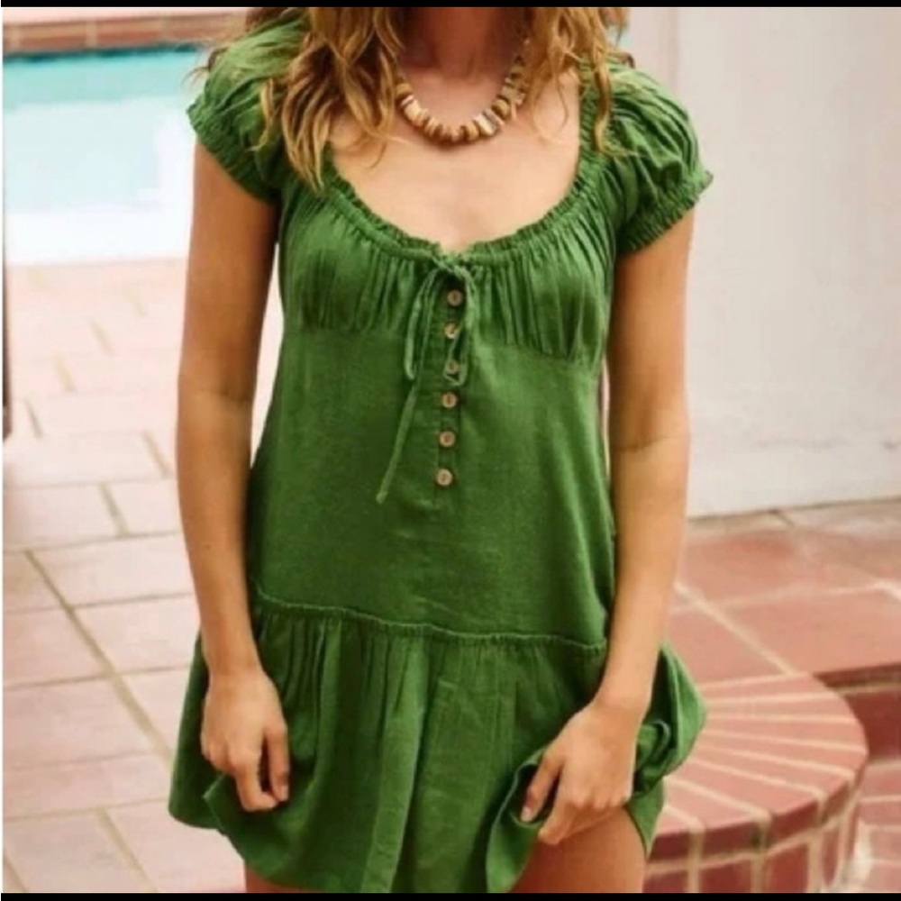 Green Button-Front Peasant Tunic - image 1